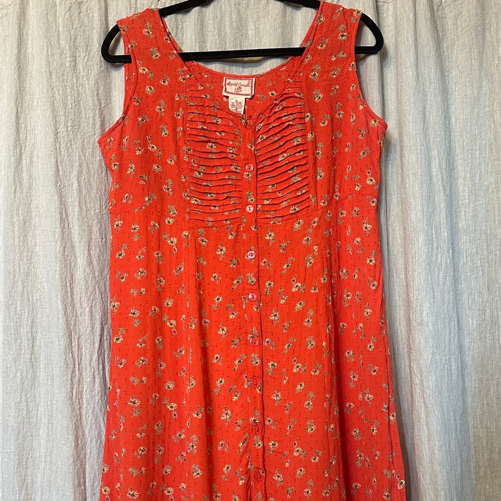 April Cornell Peach Floral Midi Dress with Pintuck Bodice